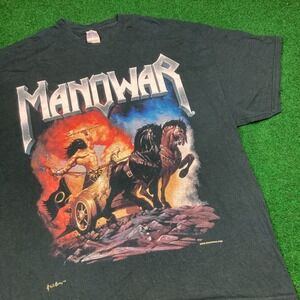 Vintage Manowar Shirt Mens XXL Black 2005 Heavy Metal Band Crack The Earth Y2K
